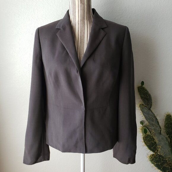AKRIS 100% Wool Blazer Dark Gray Snap Button Jacket size 10 Career Minimalist - Picture 1 of 16